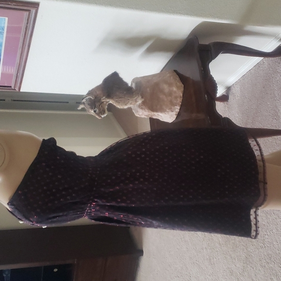 Alice xs strapless mesh overlay shiny red embroidered dot pattern smocked back - Picture 6 of 10